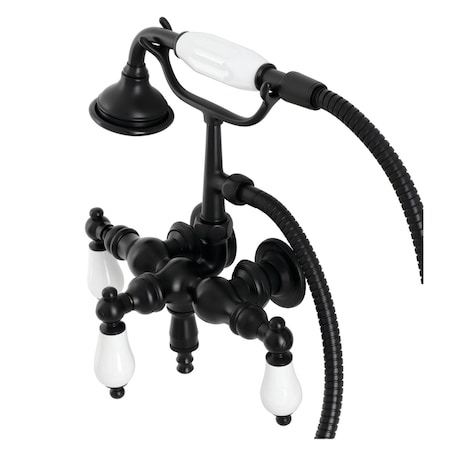 Kingston Brass AE23T0 3-3/8 Inch Wall Mount Tub Faucet with Hand Shower, Matte Black AE23T0